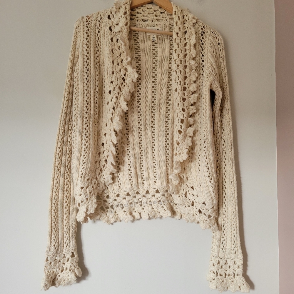 Vintage Y2K Abercrombie & Fitch Crochet Knit Open Front Boho Cardigan Sz Medium